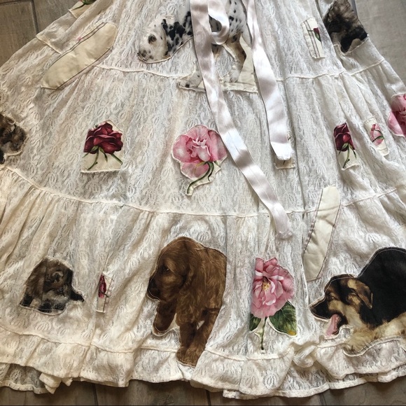 Custom puppy kitten rose patchwork long sleeve lace babydoll dress. Size M - Picture 5 of 8